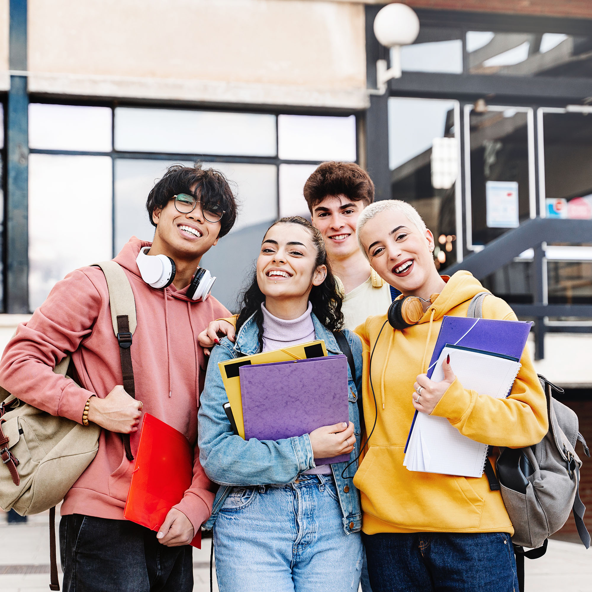 Teenager,Student,Friends,In,The,University,Campus.,Students,Ready,To